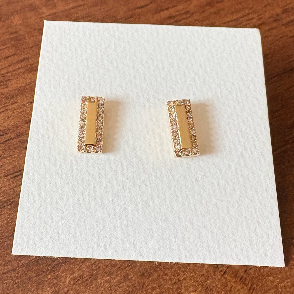 Kate Spade Gold Rectangular Pave Stud Earrings - image 1